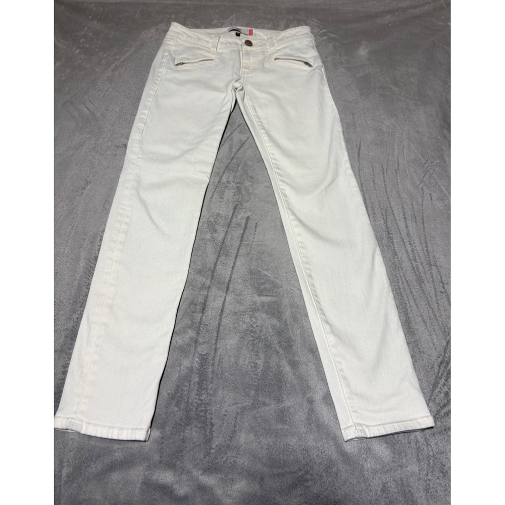 Cabi Women Size White Moto Zipper Pockets Skinny Jeans Stained 5306